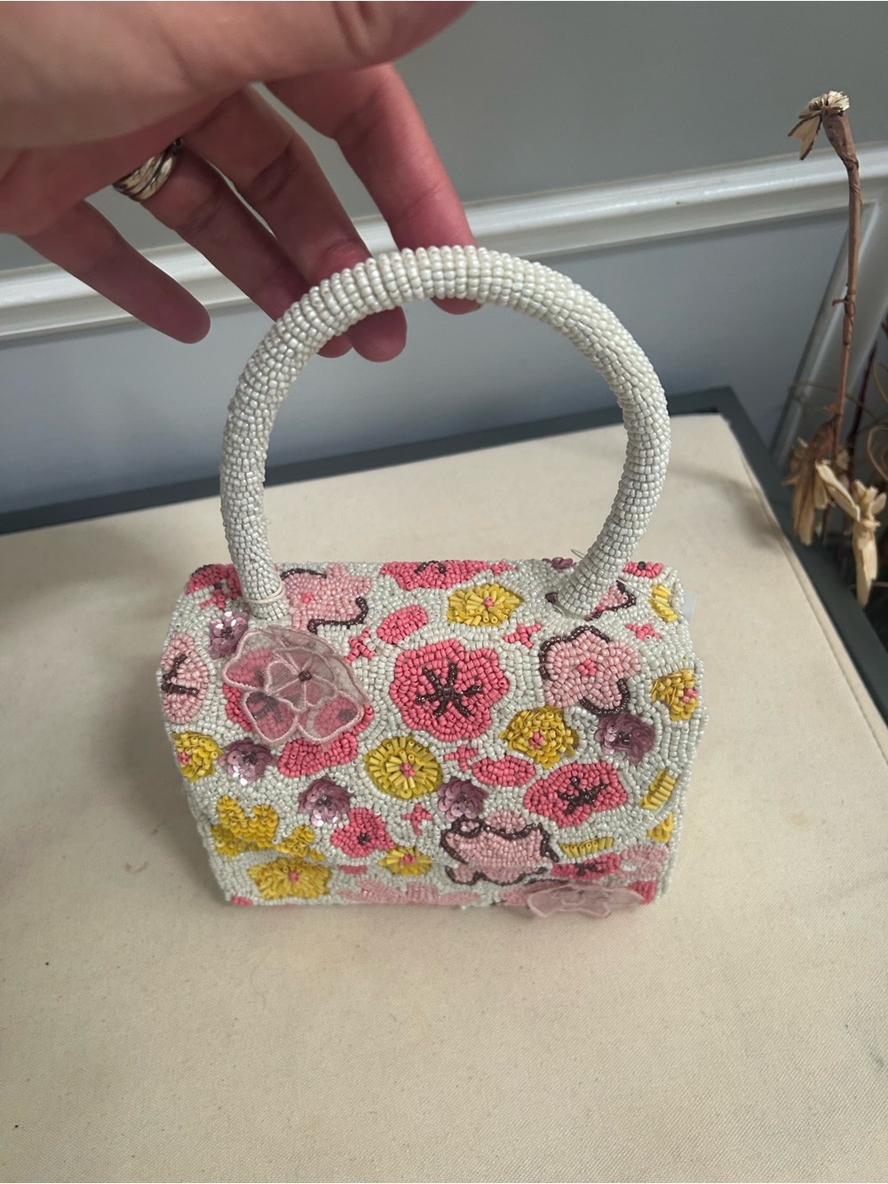 NWT SOL and MER top handle beaded and floral shoulder bag.